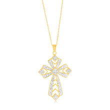 Load image into Gallery viewer, Gold Plated Sterling Silver 1/5 Carat Diamond Cross Pendant on 45cm Chain