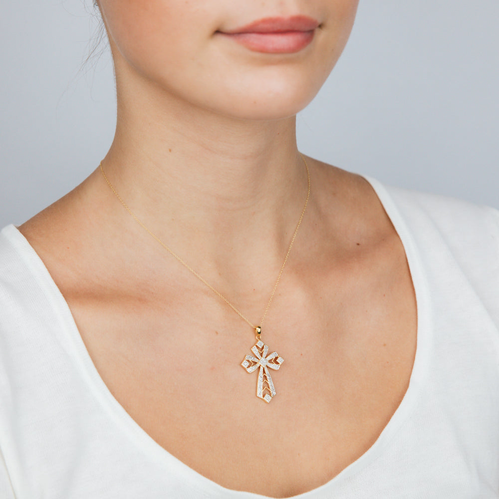 Gold Plated Sterling Silver 1/5 Carat Diamond Cross Pendant on 45cm Chain