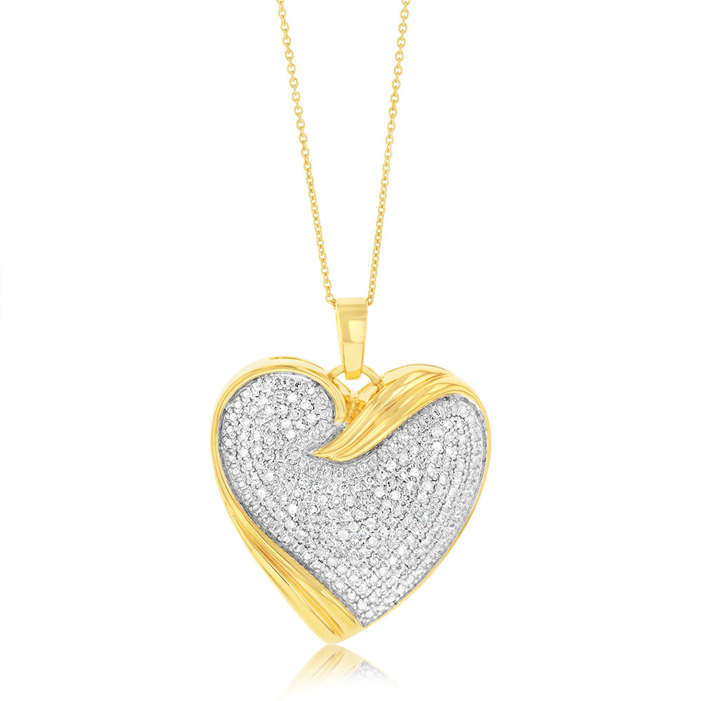 Gold Plated Sterling Silver 1 Carat Diamond Heart Pendant on 45cm Chain