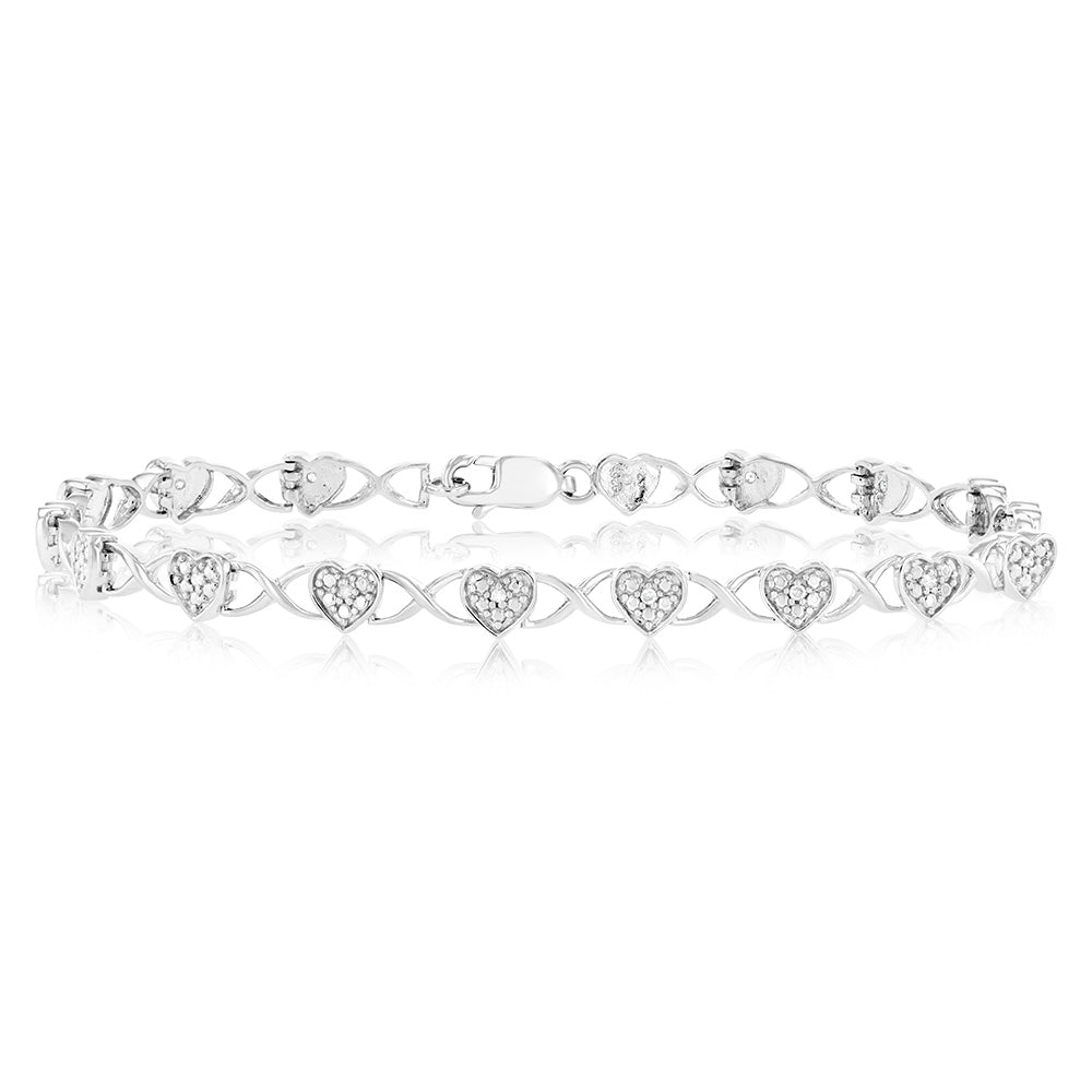 Sterling Silver 1/10 Carat Diamond Fancy Heart Bracelet