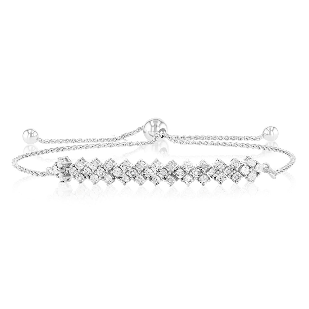 Sterling Silver Diamond Slider Bracelet with 18 Round Brilliant Cut Diamonds