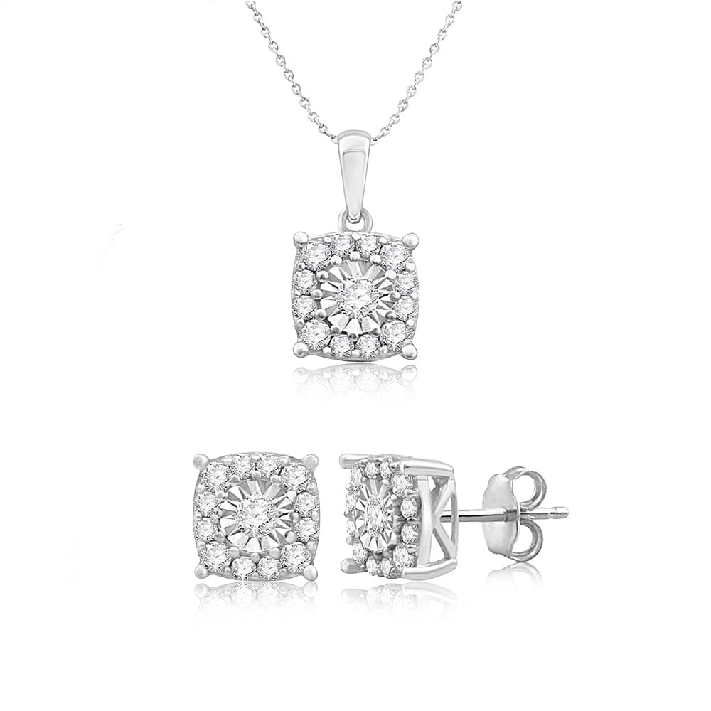 1 Carat Diamond Earrings and Pendant Set on 45cm Chain in Sterling Silver