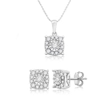 Load image into Gallery viewer, 1 Carat Diamond Earrings and Pendant Set on 45cm Chain in Sterling Silver