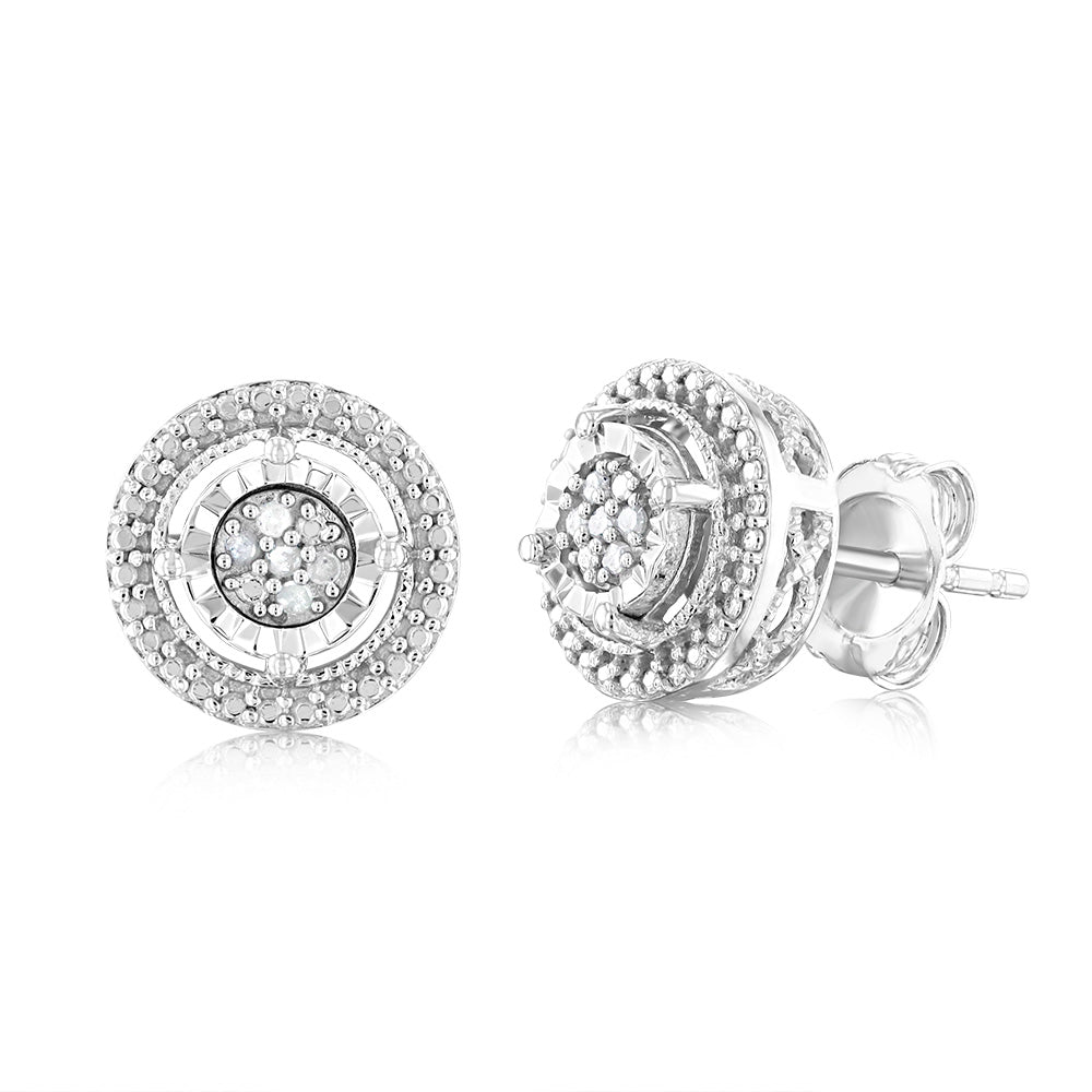 1/5 Carat Natural Diamond Round Shaped Stud Earrings in Sterling Silver