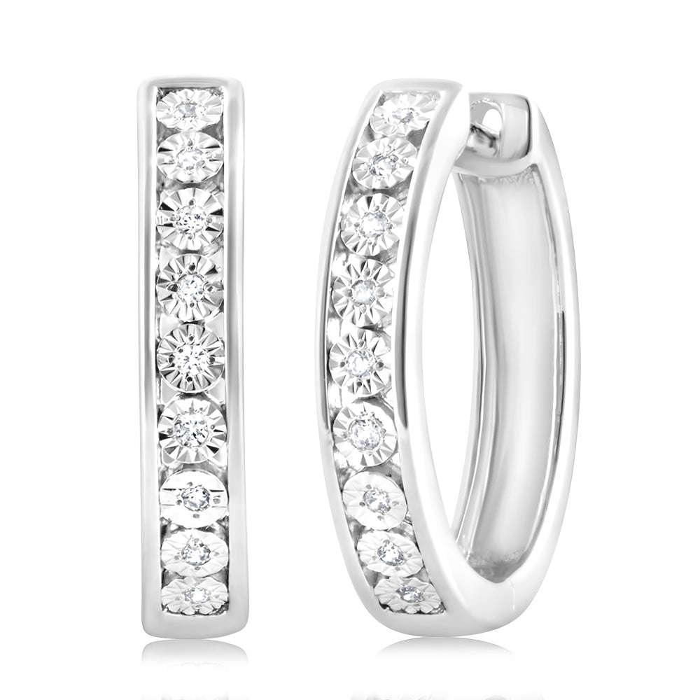 Luminesce Lab Grown Sterling Silver with Hoop Earrings in 18 Diamonds