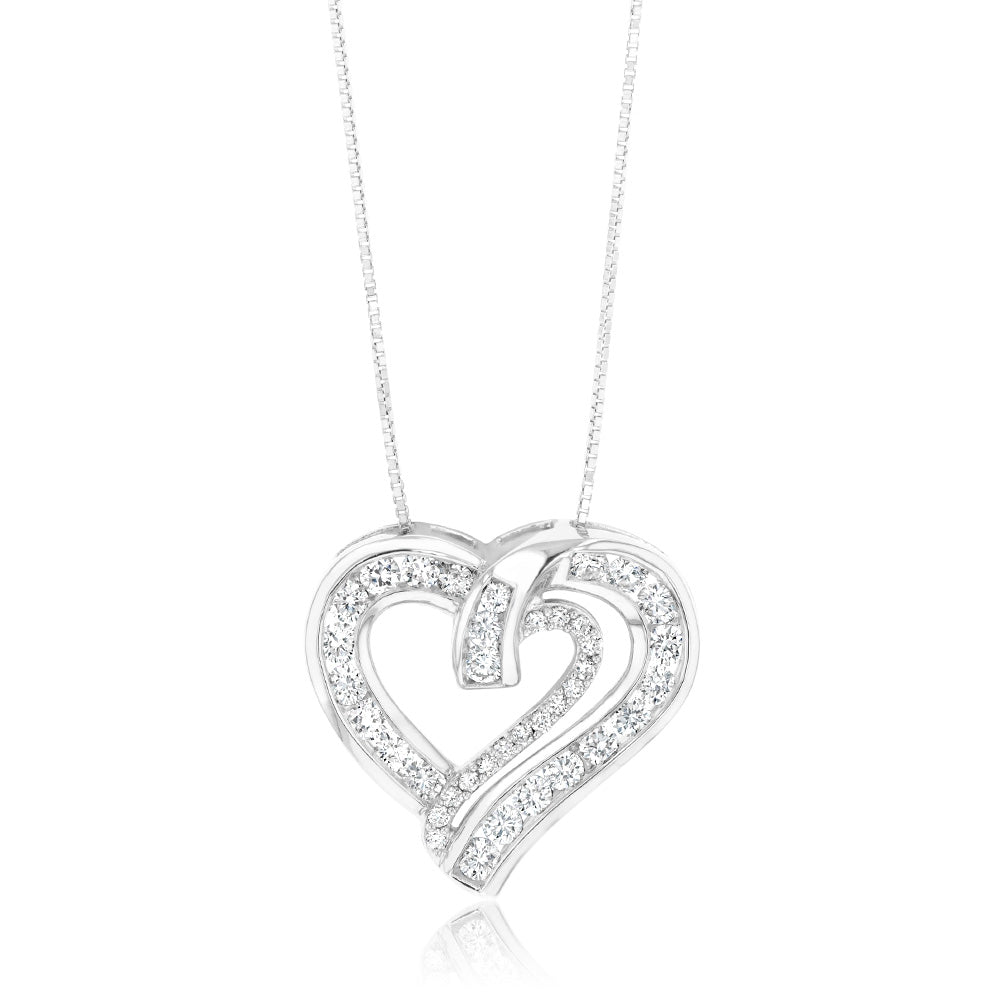 Luminesce Lab Grown Double Heart Pendant in 1 Carat Diamond with Silver Slider Chain