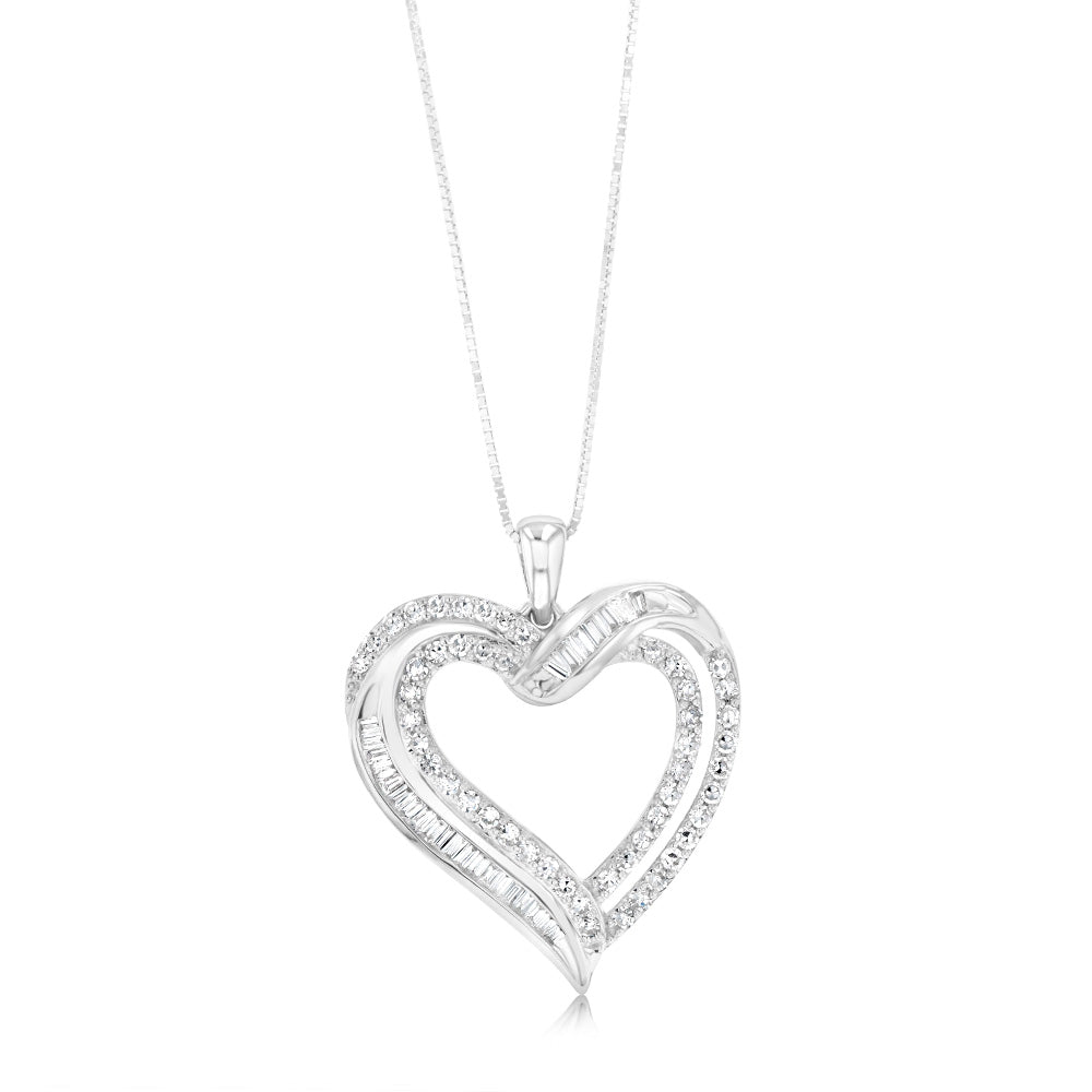 Luminesce Lab Grown Heart Pendant in 1 Carat Diamond & Baguettes with Silver Slider Chain