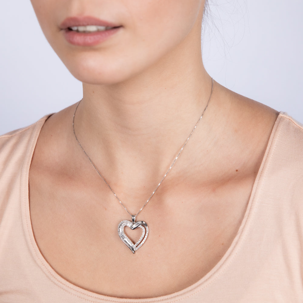 Luminesce Lab Grown Heart Pendant in 1 Carat Diamond & Baguettes with Silver Slider Chain