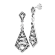 Load image into Gallery viewer, Sterling Silver Cubic Zirconia + Marcasite Drop Earrings