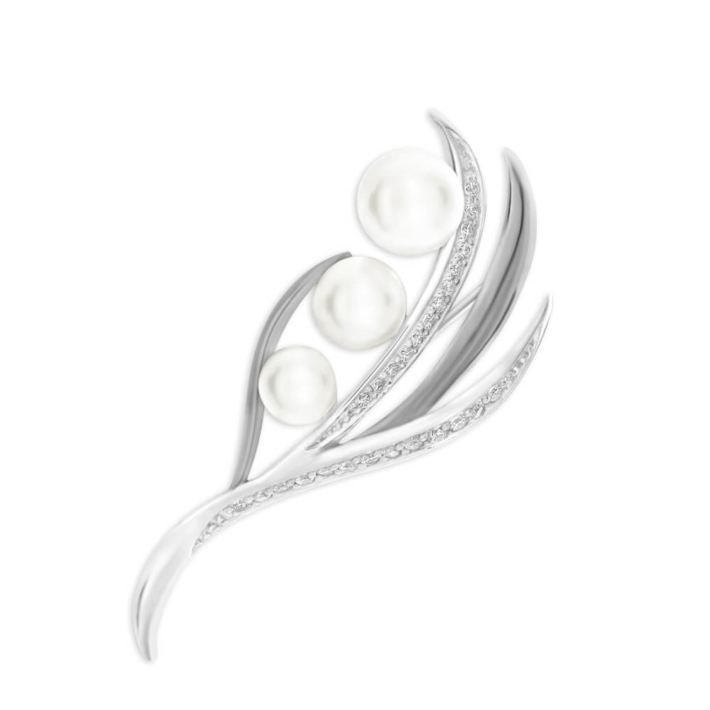 Sterling Silver Cubic Zirconia + Pearl Brooch