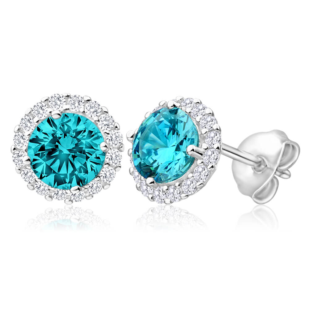 Sterling Silver Cubic Zirconia Blue 6mm Stud Earrings