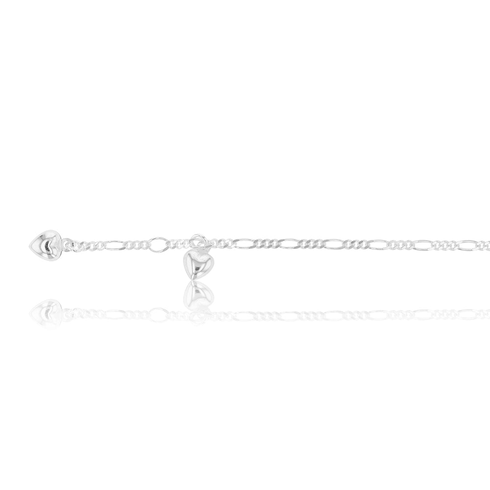 Sterling Silver Figaro 1:3 Hearts Anklet