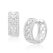 Load image into Gallery viewer, Sterling Silver Cubic Zirconia Fancy Huggie 12mm Hoop Earrings