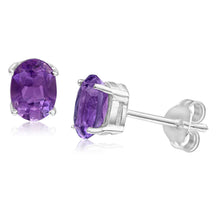 Load image into Gallery viewer, Sterling Silver Amethyst Oval Cut Stud Earrings