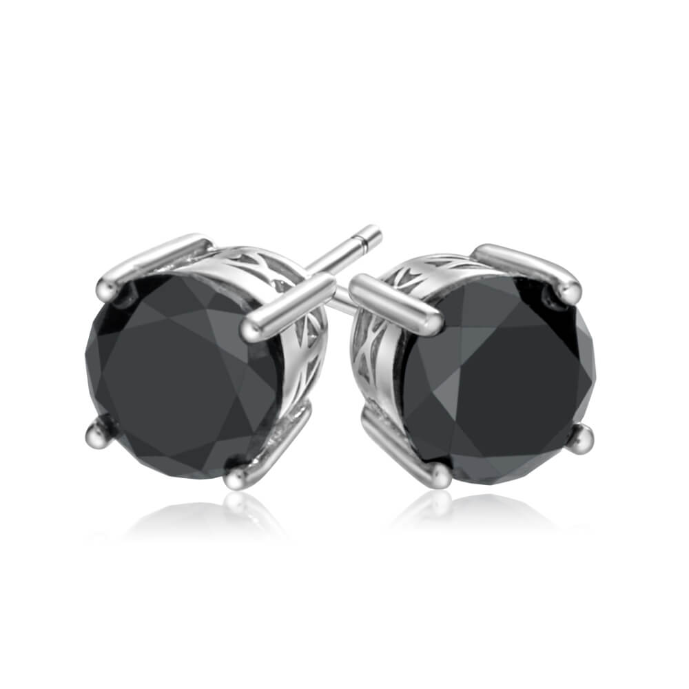 Sterling Silver 2 Carat Black Diamond Stud Earrings