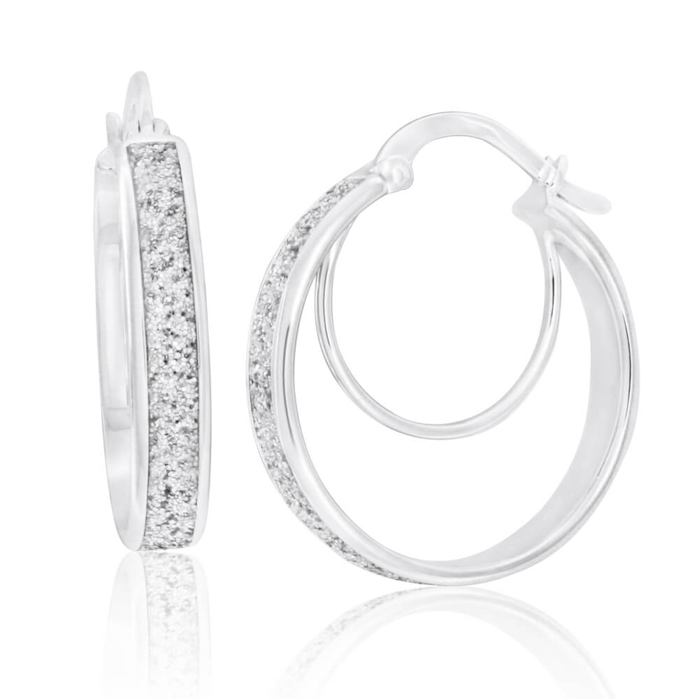 Sterling Silver 25mm Glitter Hoop Earrings