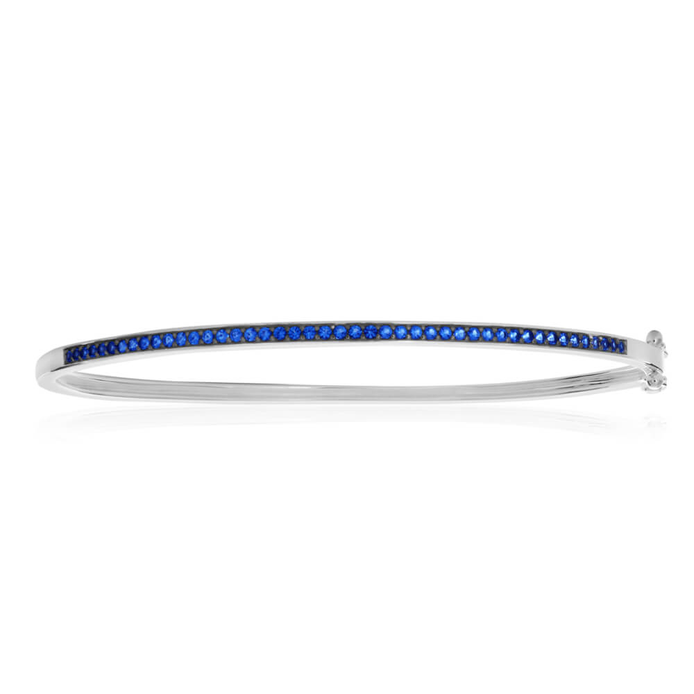 Sterling Silver Created Sapphire Bangle