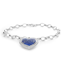 Load image into Gallery viewer, Sterling Silver Created Sapphire + Cubic Zirconia Bracelet