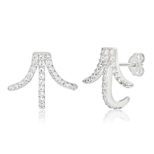 Load image into Gallery viewer, Sterling Silver Cubic Zirconia Earlobe Jackets Stud Earrings