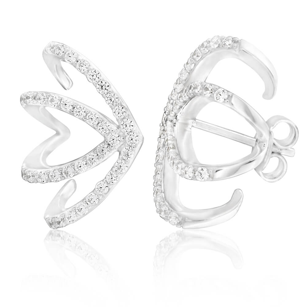 Sterling Silver Cubic Zirconia Jackets Stud Earrings