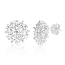 Load image into Gallery viewer, Sterling Silver Cubic Zirconia Cluster Stud Earrings