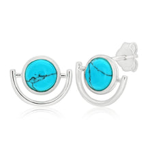 Load image into Gallery viewer, Sterling Silver Created Turquoise Dome Stud Earrings