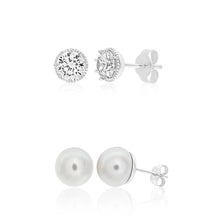 Load image into Gallery viewer, Sterling Silver Cubic Zirconia + Pearl Classic Jewellery Set