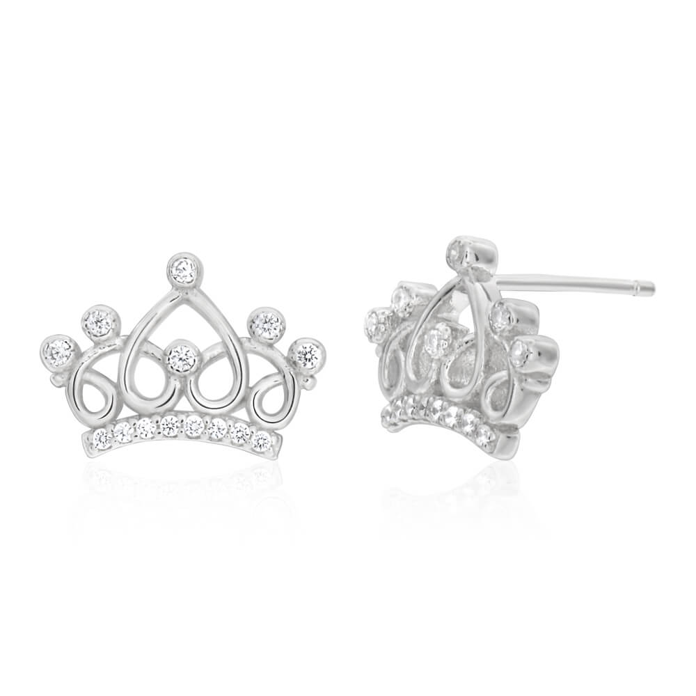 Sterling Silver Cubic Zirconia Princess Stud Earrings