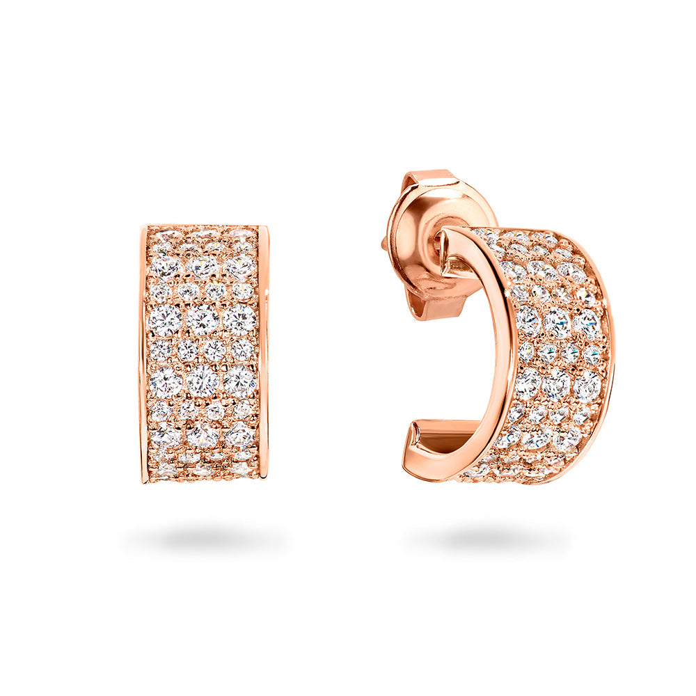 Georgini Zeke Zirconia Half Hoop Rose Gold Plated Sterling Silver Stud Earrings