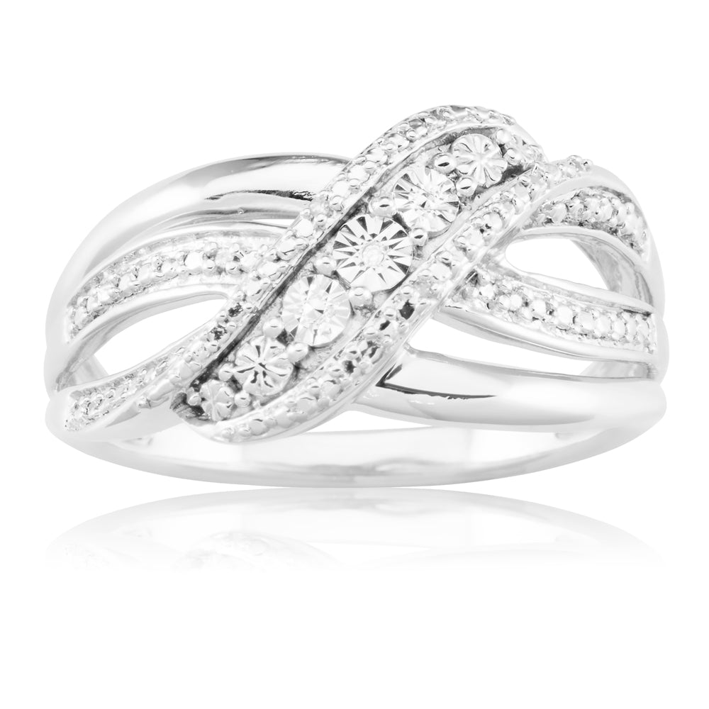 Sterling Silver Diamond Ring with 5 Brilliant Cut Diamonds