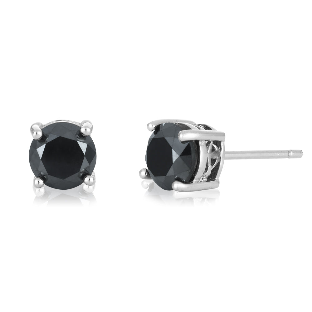 Black Diamond Sterling Silver Diamond Stud Earrings (TW=1.5CT)