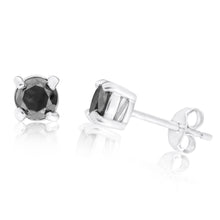 Load image into Gallery viewer, 2 Carat Black Diamonds Stud Earrings set in Sterling Silver