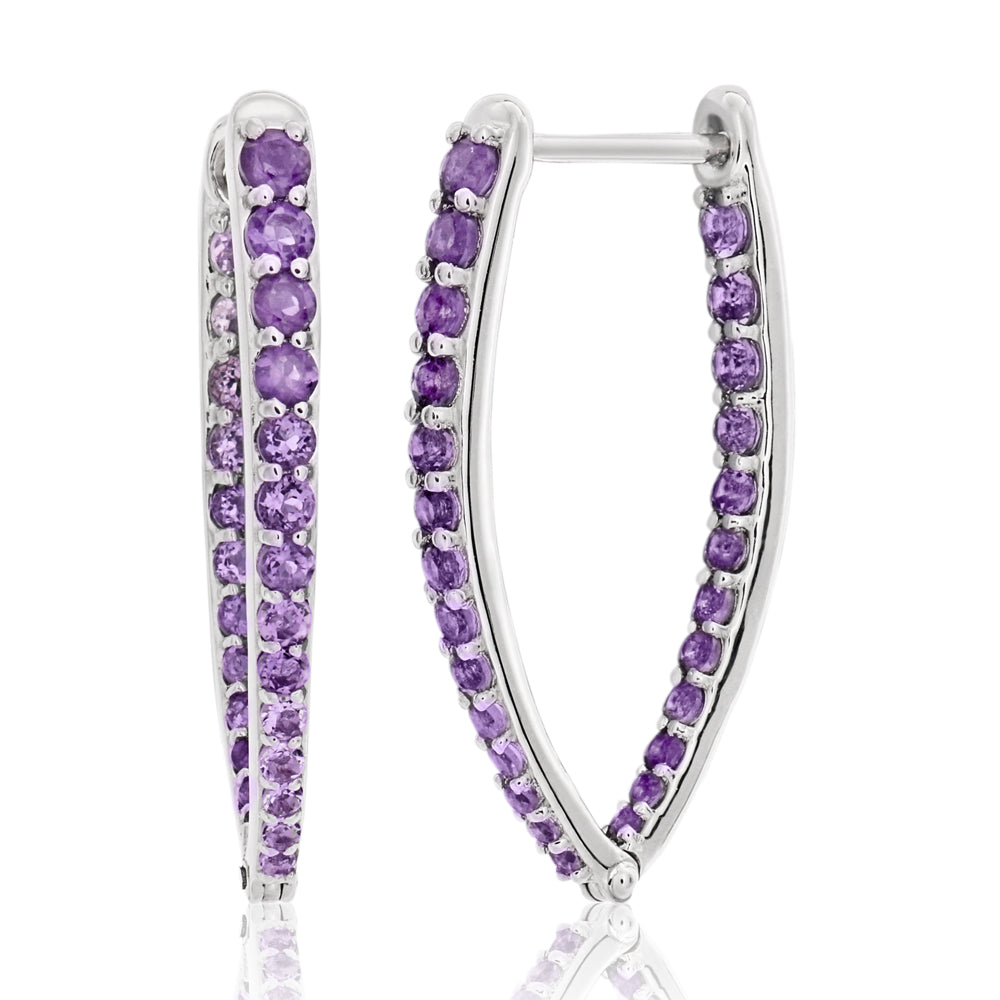 Sterling Silver Fancy Amethyst Hoop Earrings