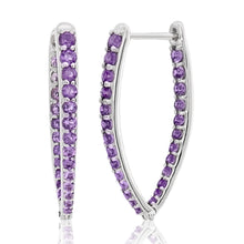 Load image into Gallery viewer, Sterling Silver Fancy Amethyst Hoop Earrings