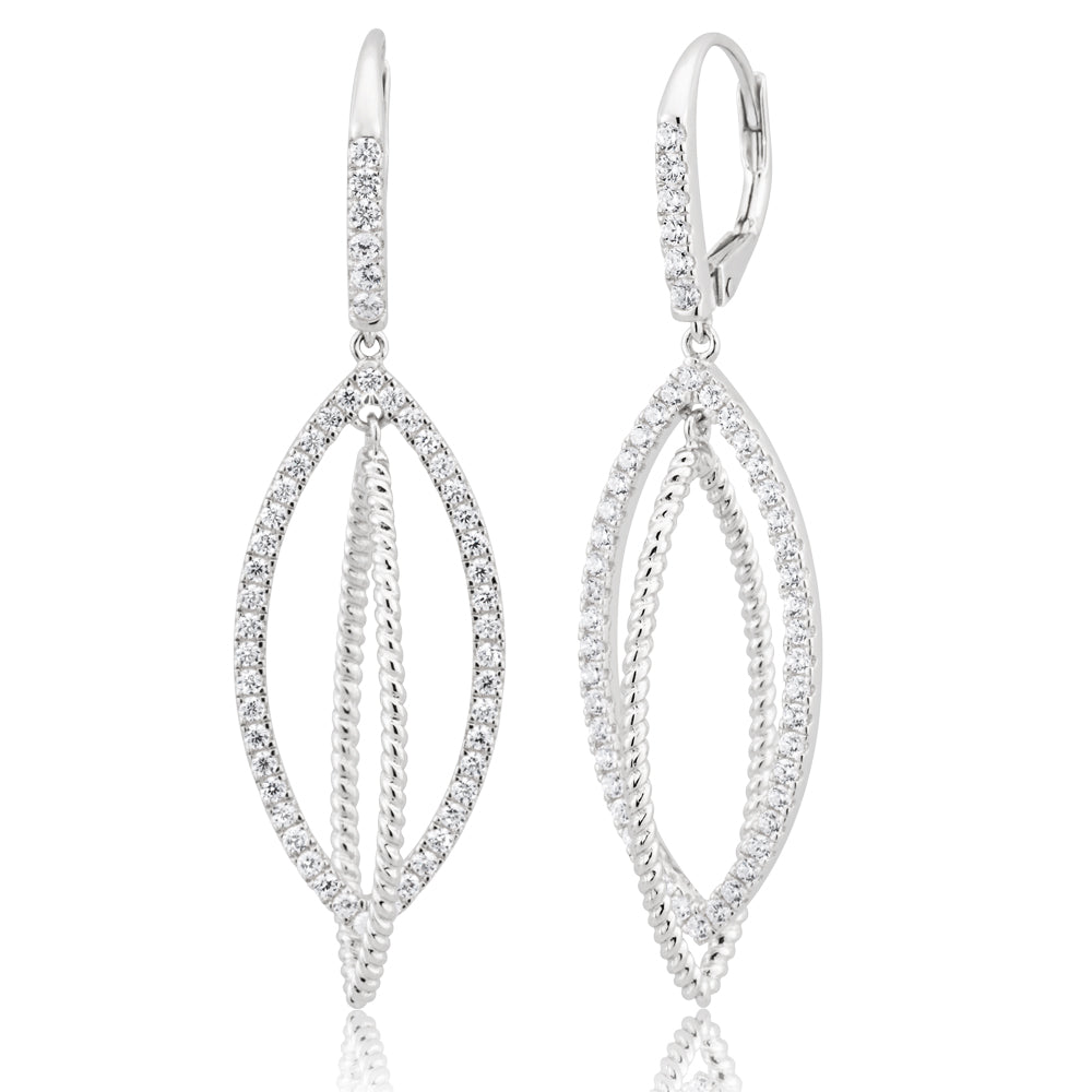 Sterling Silver Cubic Zirconia Double Loop Drop Earrings