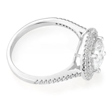 Load image into Gallery viewer, Sterling Silver Cubic Zirconia Solitaire Pendant Chain and Halo Ring Set