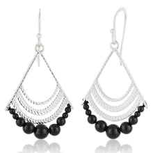 Load image into Gallery viewer, Sterling Silver Fancy Onyx Drop Earrings