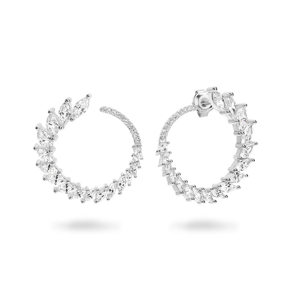 Georgini Sterling Silver Graduated Zirconia Marquise Hoop Stud Earrings