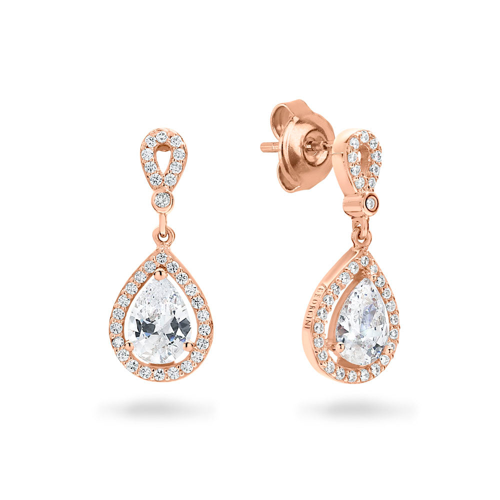 Georgini Sterling Silver and Rose Gold Plate Zirconia Pear Drop Earrings