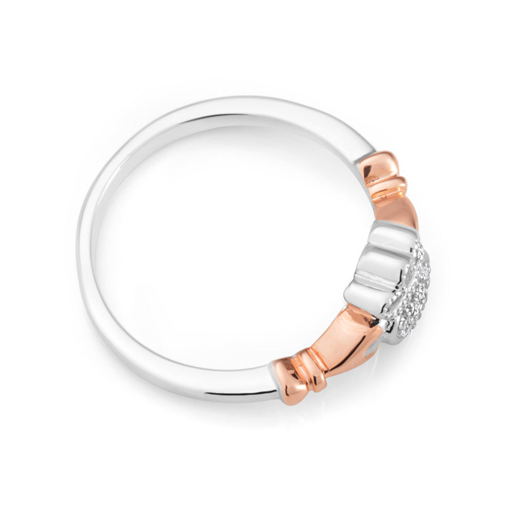 Sterling Silver and Rose Gold Plated Zirconia Claddagh Ring