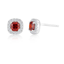 Load image into Gallery viewer, Sterling Silver Cushion Cut Halo Stud Earrings