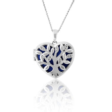 Load image into Gallery viewer, Sterling Silver Cubic Zirconia Tree of Life Locket with Blue Velvet Pendant