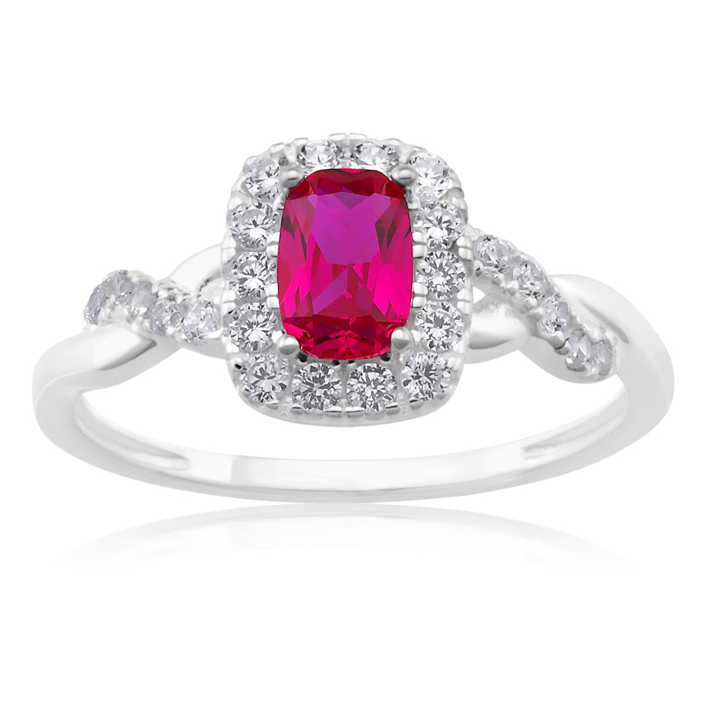 Sterling Silver Created Ruby and Zirconia Ring