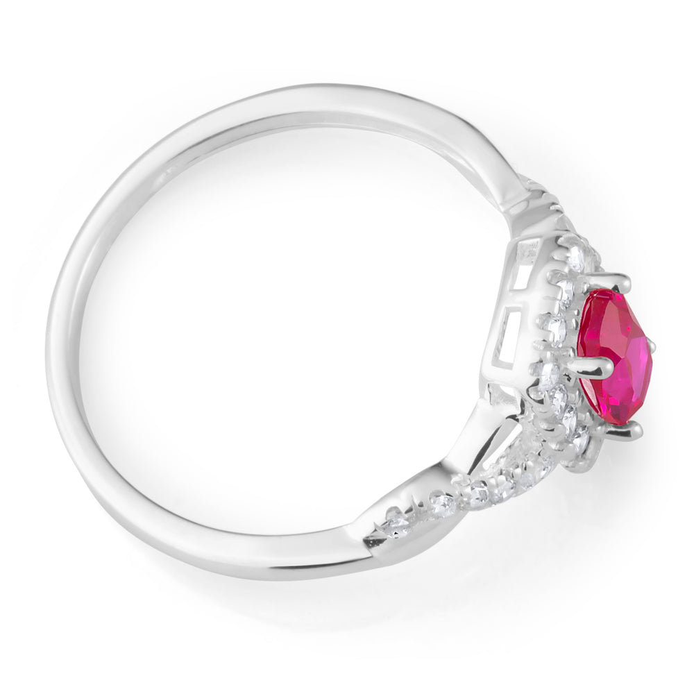 Sterling Silver Created Ruby and Zirconia Ring