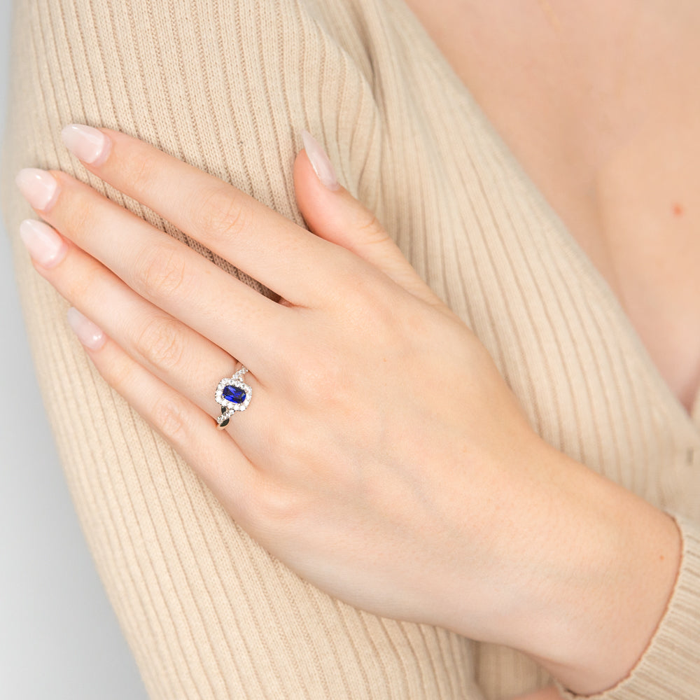 Sterling Silver Created Sapphire and Zirconia Ring