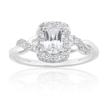 Load image into Gallery viewer, Sterling Silver Zirconia Cushion Cut Halo Crossover Ring