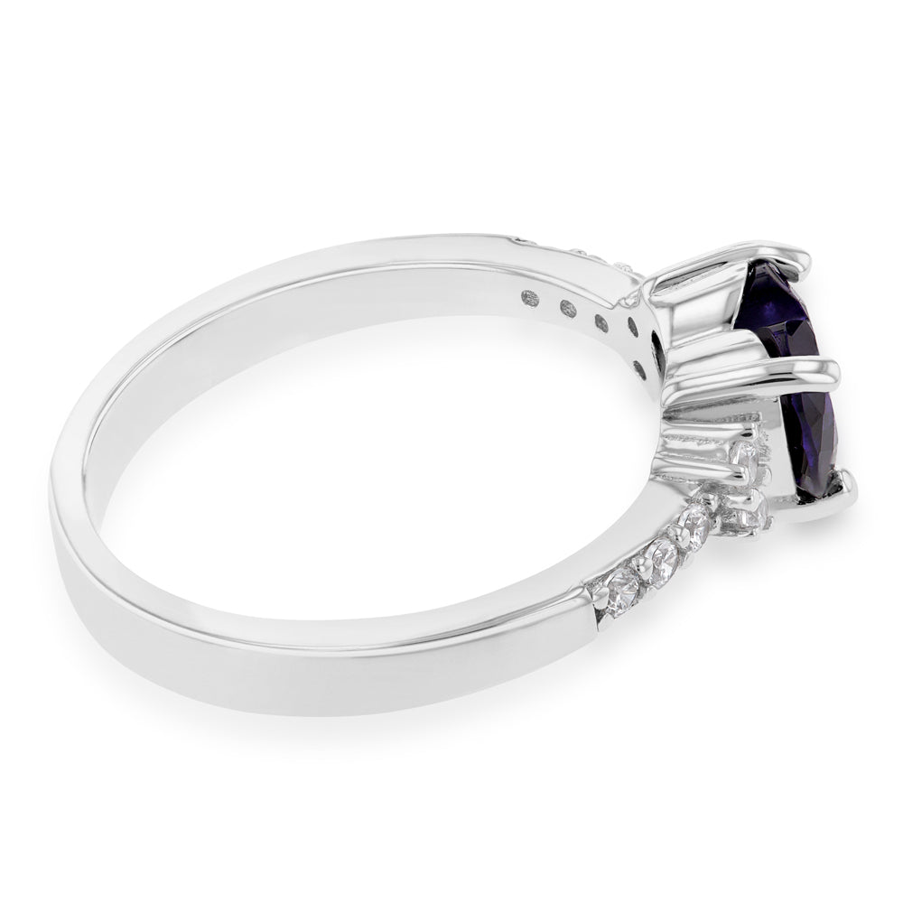 Sterling Silver Purple and White Zirconia Heart Ring