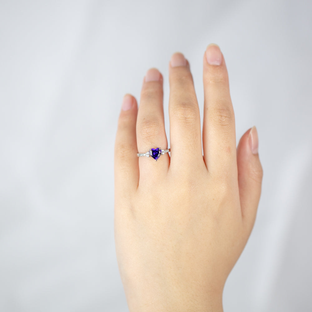 Sterling Silver Purple and White Zirconia Heart Ring