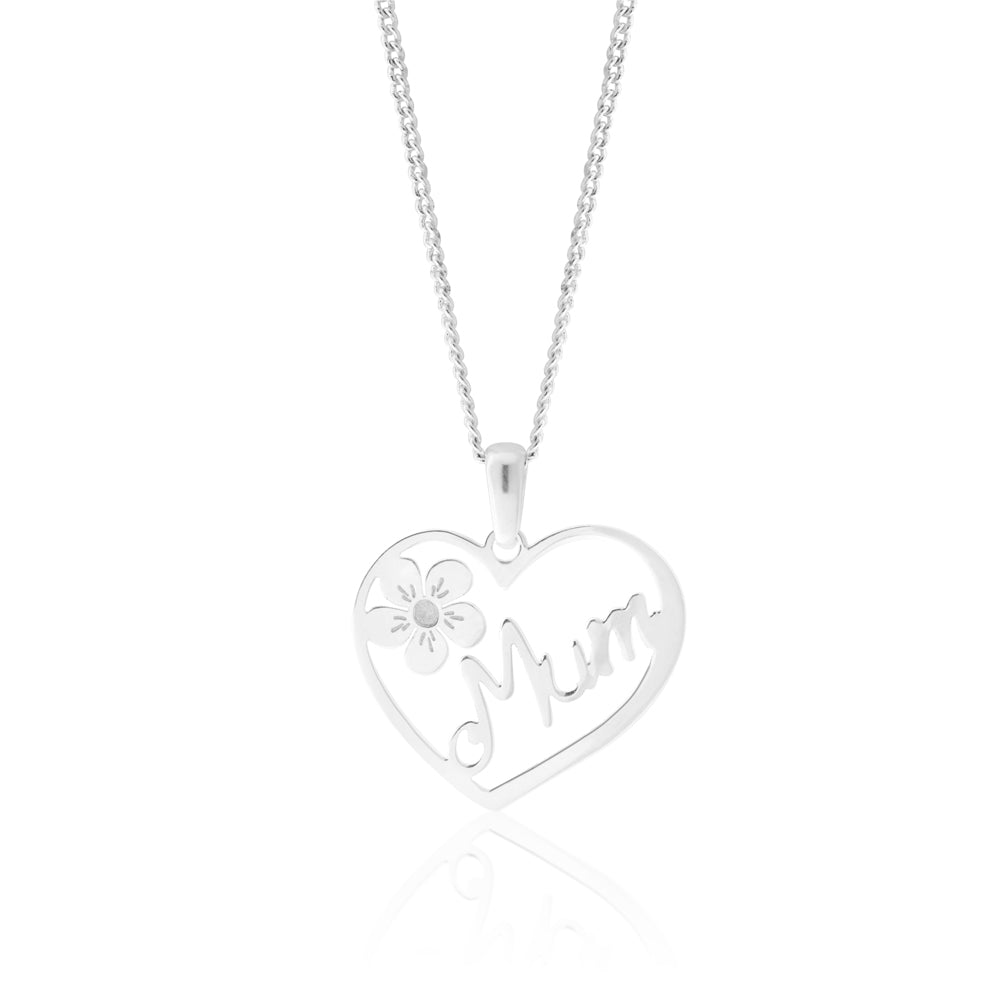 Sterling Silver "MUM" Flower Heart Pendant