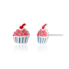 Load image into Gallery viewer, Sterling Silver Cupcake Stud Earrings